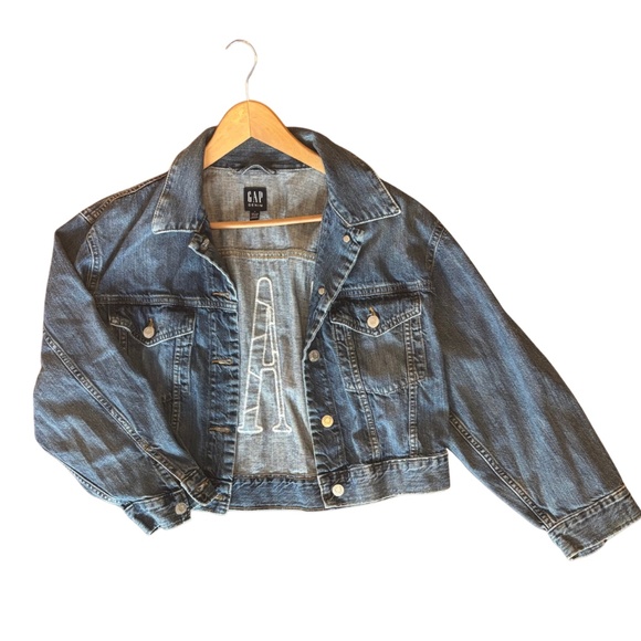 GAP Denim Trucker Jacket Logo Patch Oversized Streetwear Medium - Picture 2 of 5